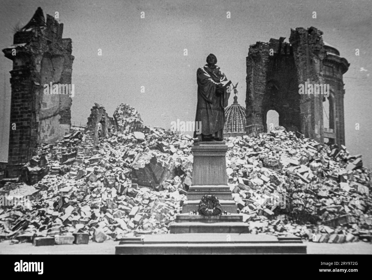 Hill of rubble with Luther monument, date of photograph estimated Stock Photo