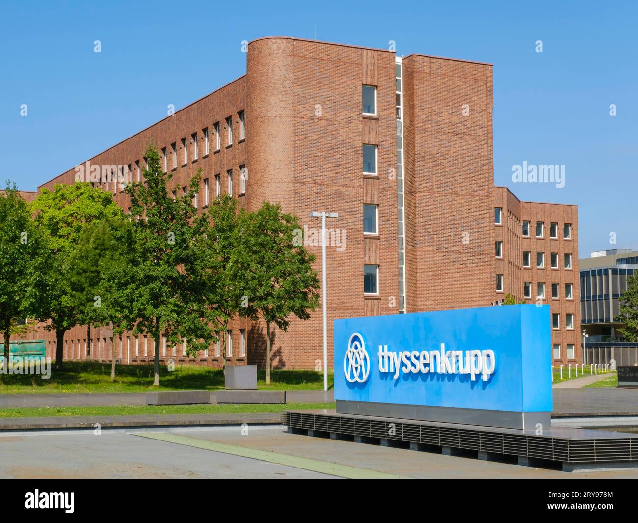 Thyssenkrupp sign and logo, Ruhr tech kampus Essen, Essen, Ruhr area, North Rhine-Westphalia, Germany Stock Photo