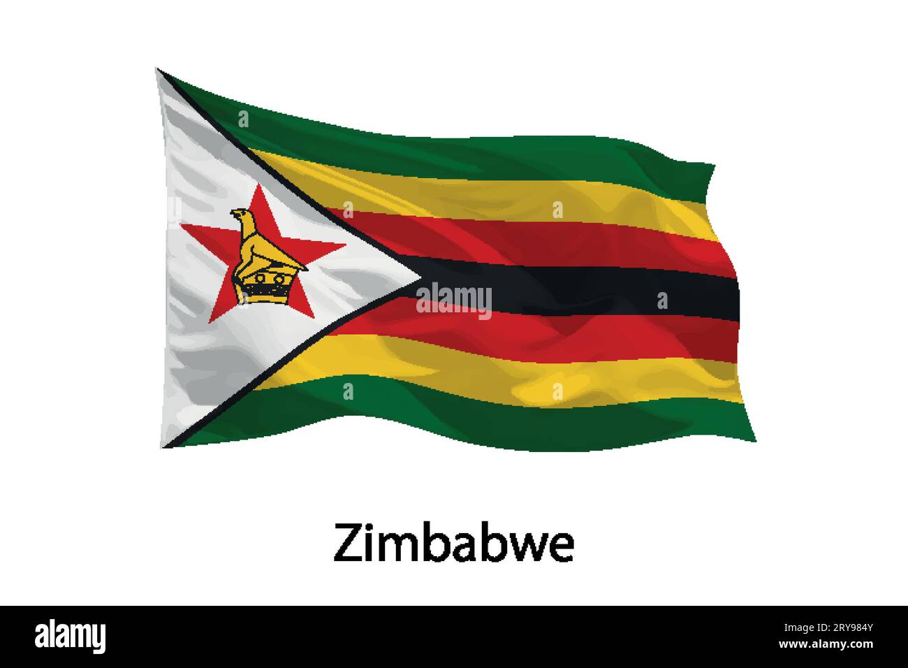 3d Realistic Waving Flag Of Zimbabwe Isolated Template For Poster