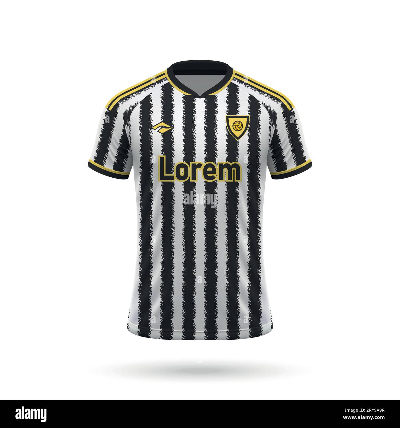 3d realistic soccer jersey in Juventus style, shirt template for football kit 2023 Stock Vector