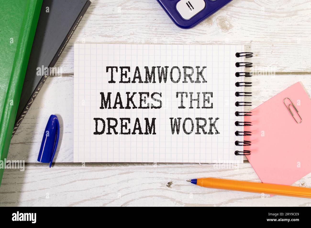 TMDW Teamwork makes dream work symbol. Concept words TMDW Teamwork makes dream work on white note on beautiful wooden background. Business TMWD teamwo Stock Photo