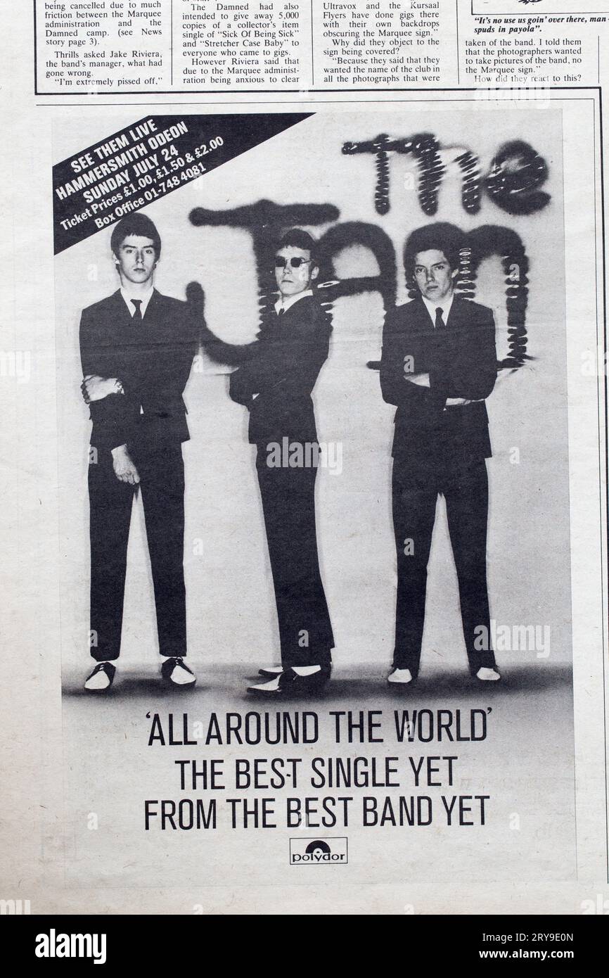 Advertising for The Jam single 'All Around The World'  in 1970s Music Press  NME New Musical Express Stock Photo