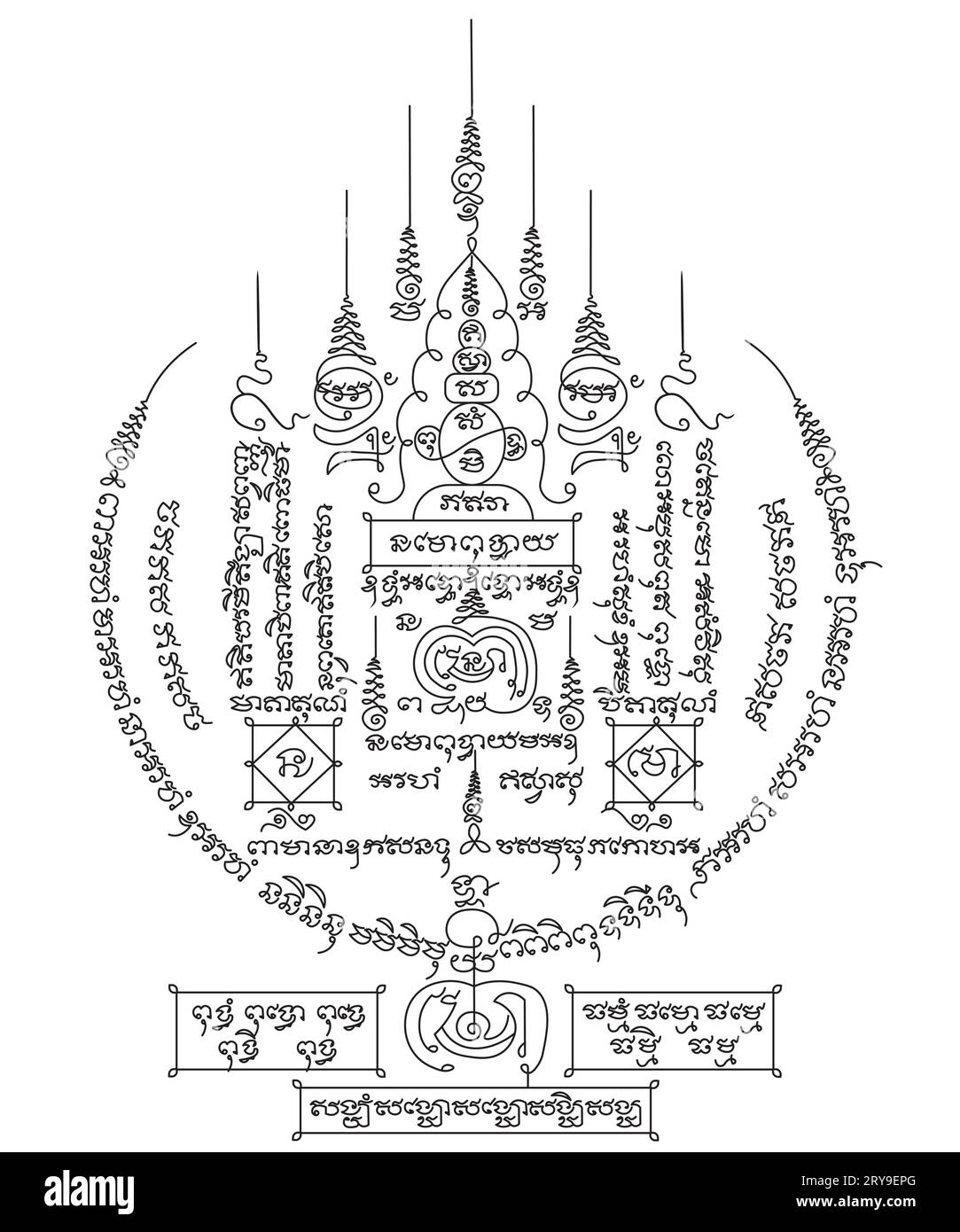 Thai talisman traditional tattoo,Sak Yan talisman traditional Thai tattoo.It's antique pattern. Have the various power and protection Stock Vector