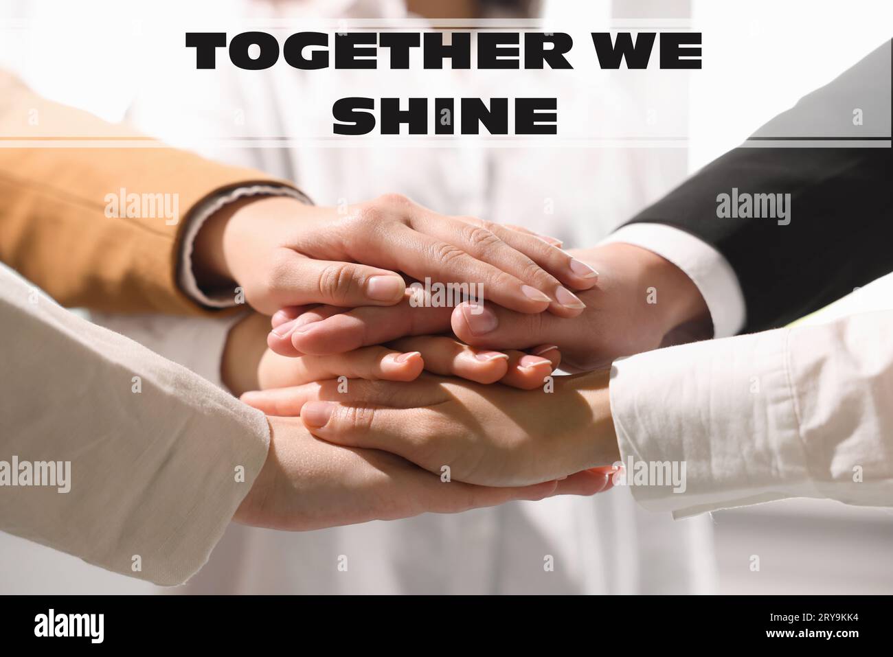 Partnership, union and cooperation. People joining hands together ...