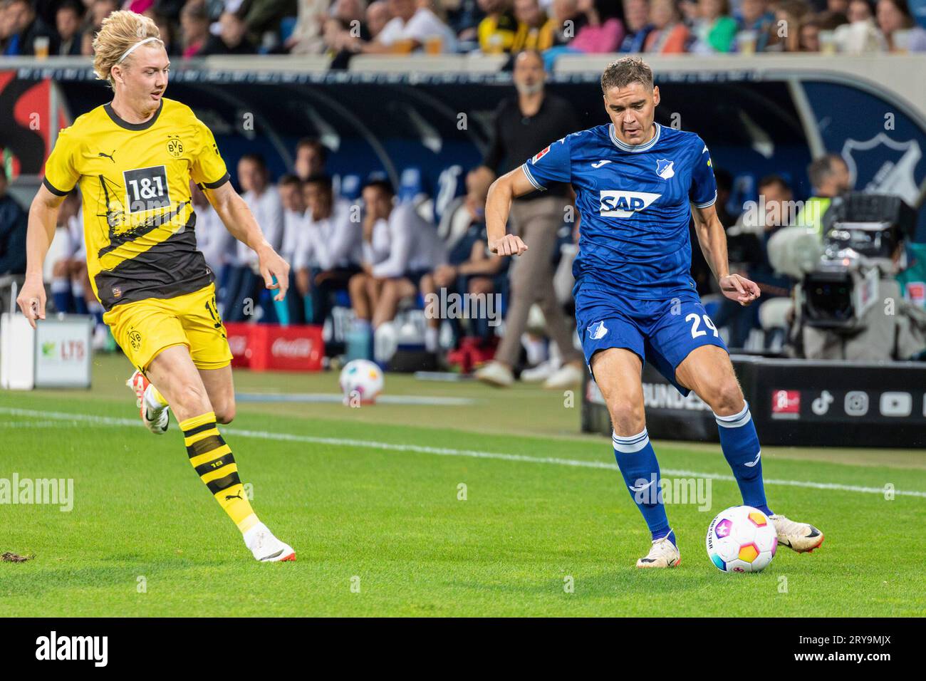 Robert SKOV (TSG, #29), Julian BRANDT (BVB, #19) beim Erstligaspiel TSG Hoffenheim gegen Borussia Dortmund am 29. September 2023 Stock Photo