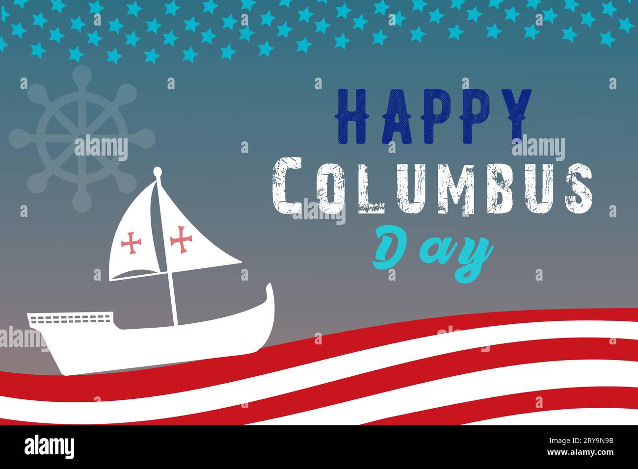 Happy Columbus Day Greetings card with Sailing ship sailboat
