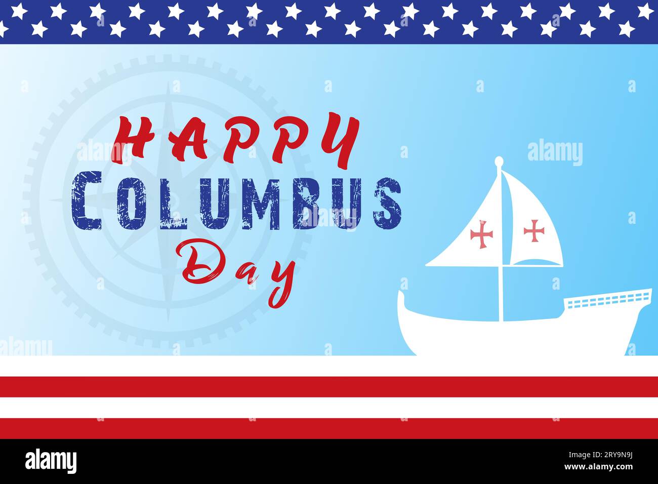 Happy Columbus Day Greetings card with Sailing ship sailboat