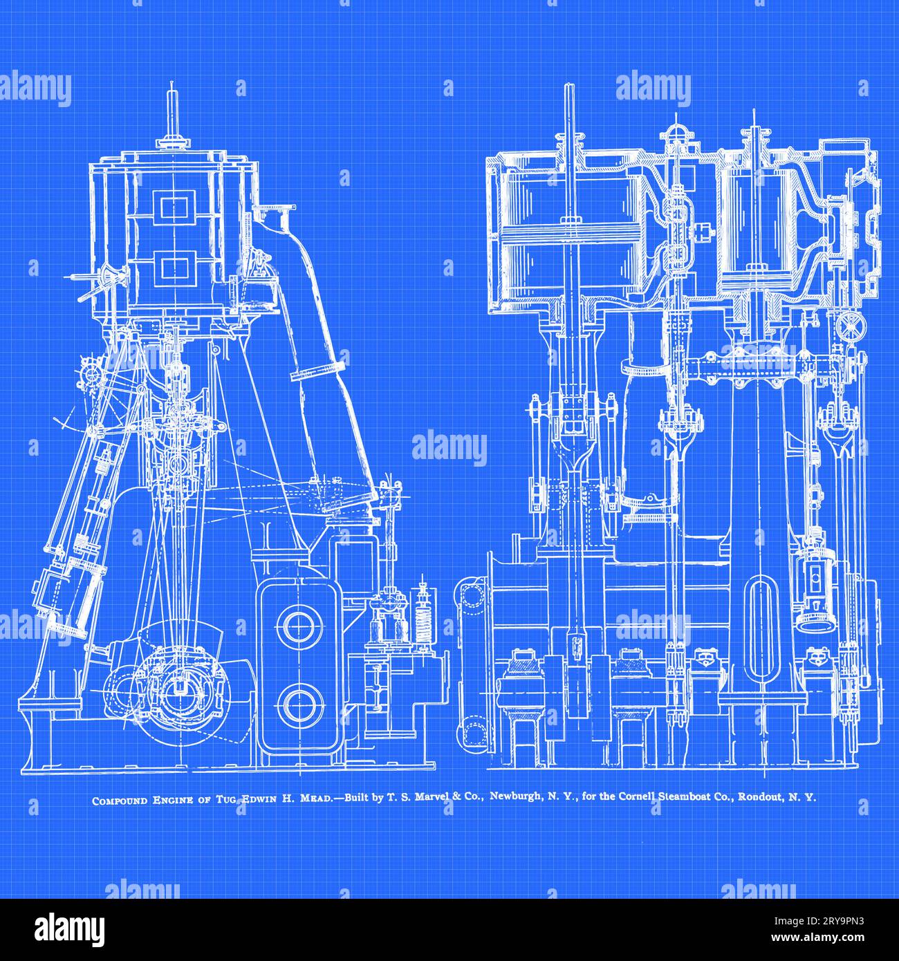 Compound engine blueprint, illustration Stock Photo