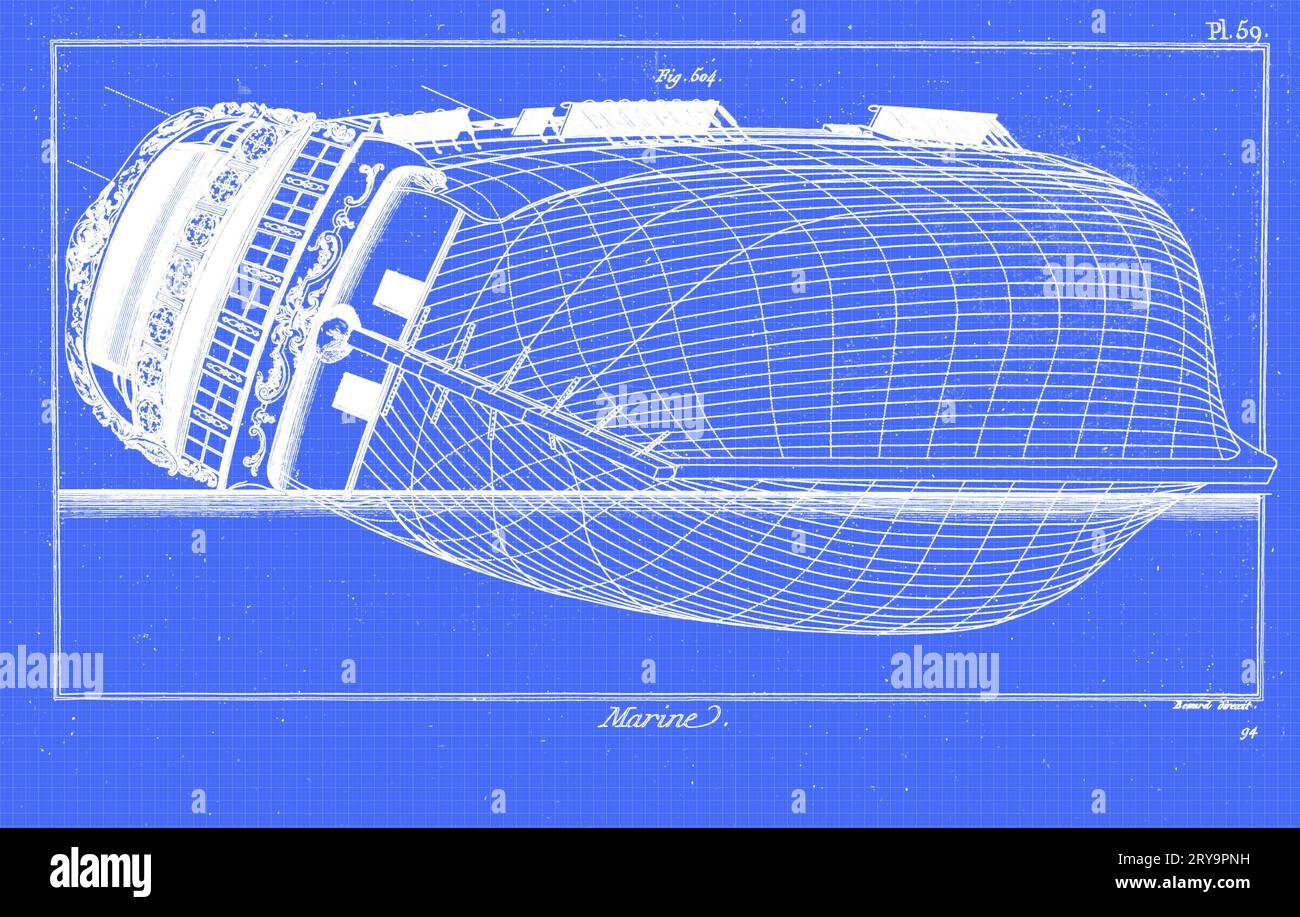 Ship design and blueprints, illustration Stock Photo