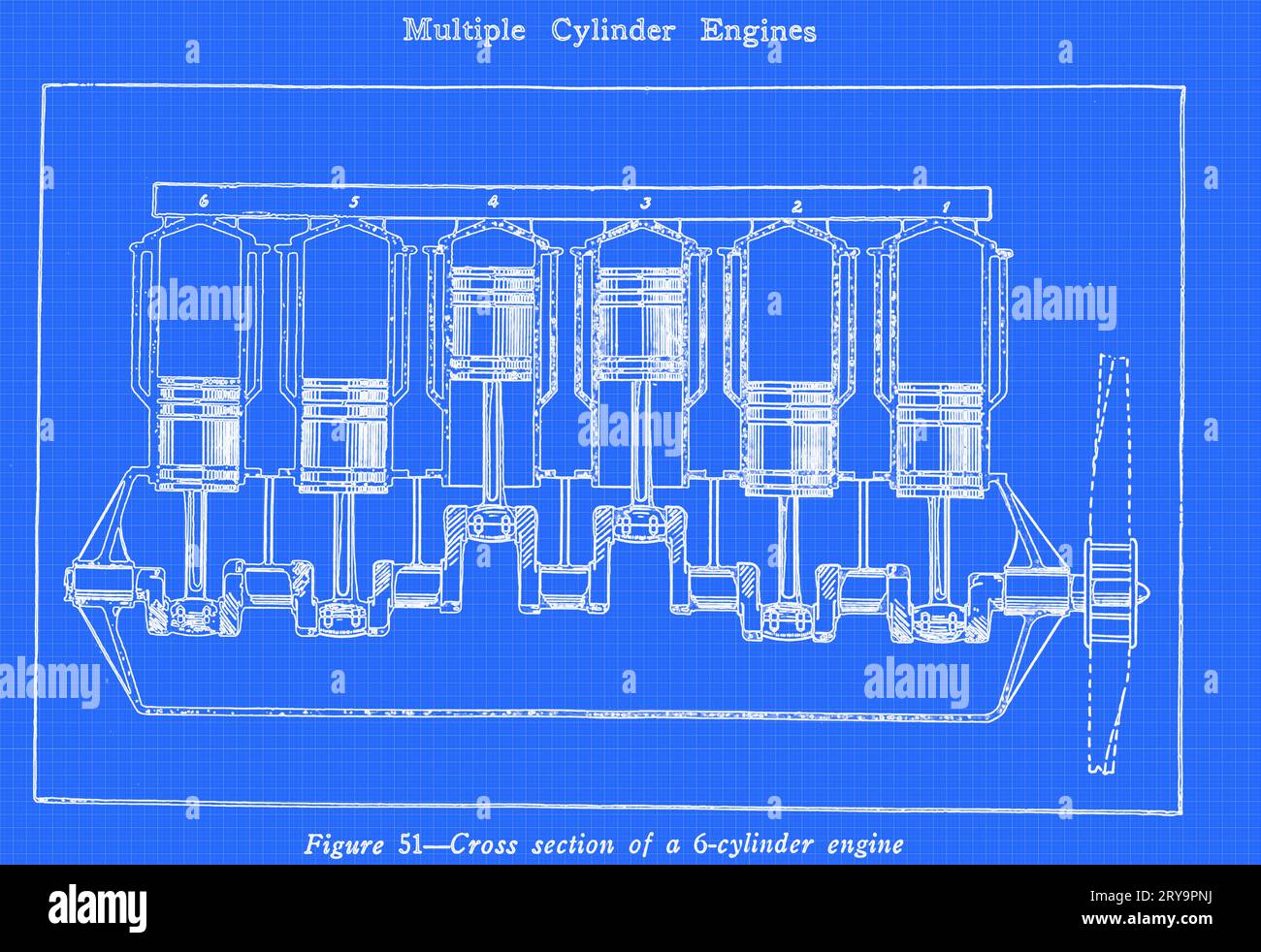 Six cylinder engine, illustration Stock Photo