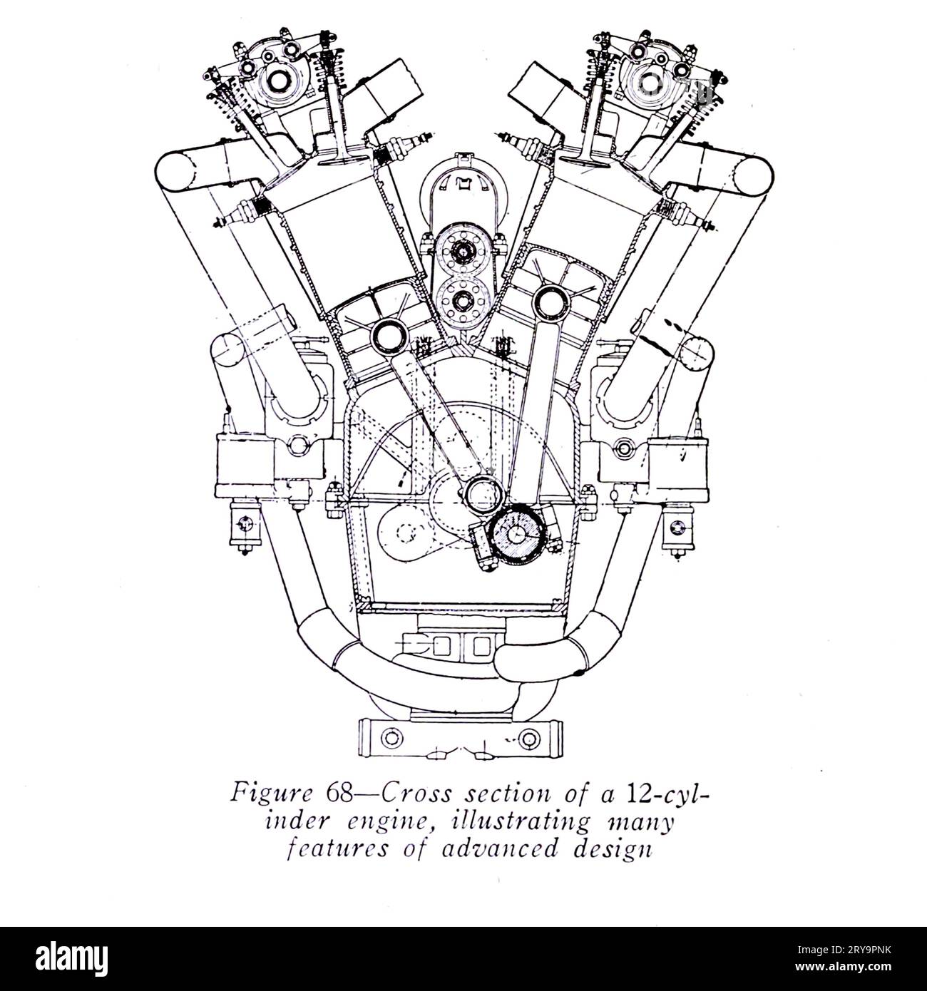 Twelve cylinder engine, illustration Stock Photo