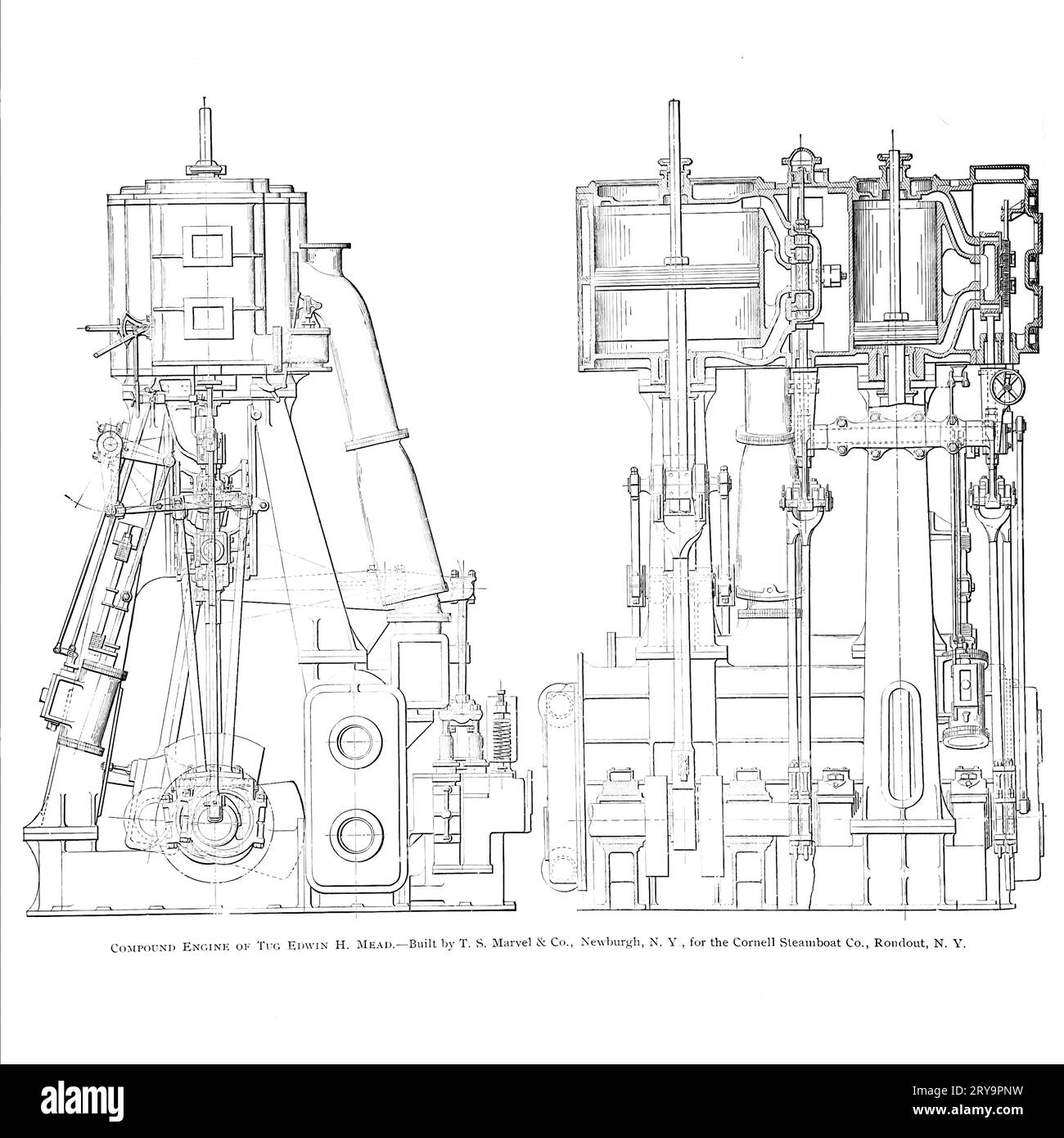Compound engine blueprint, illustration Stock Photo