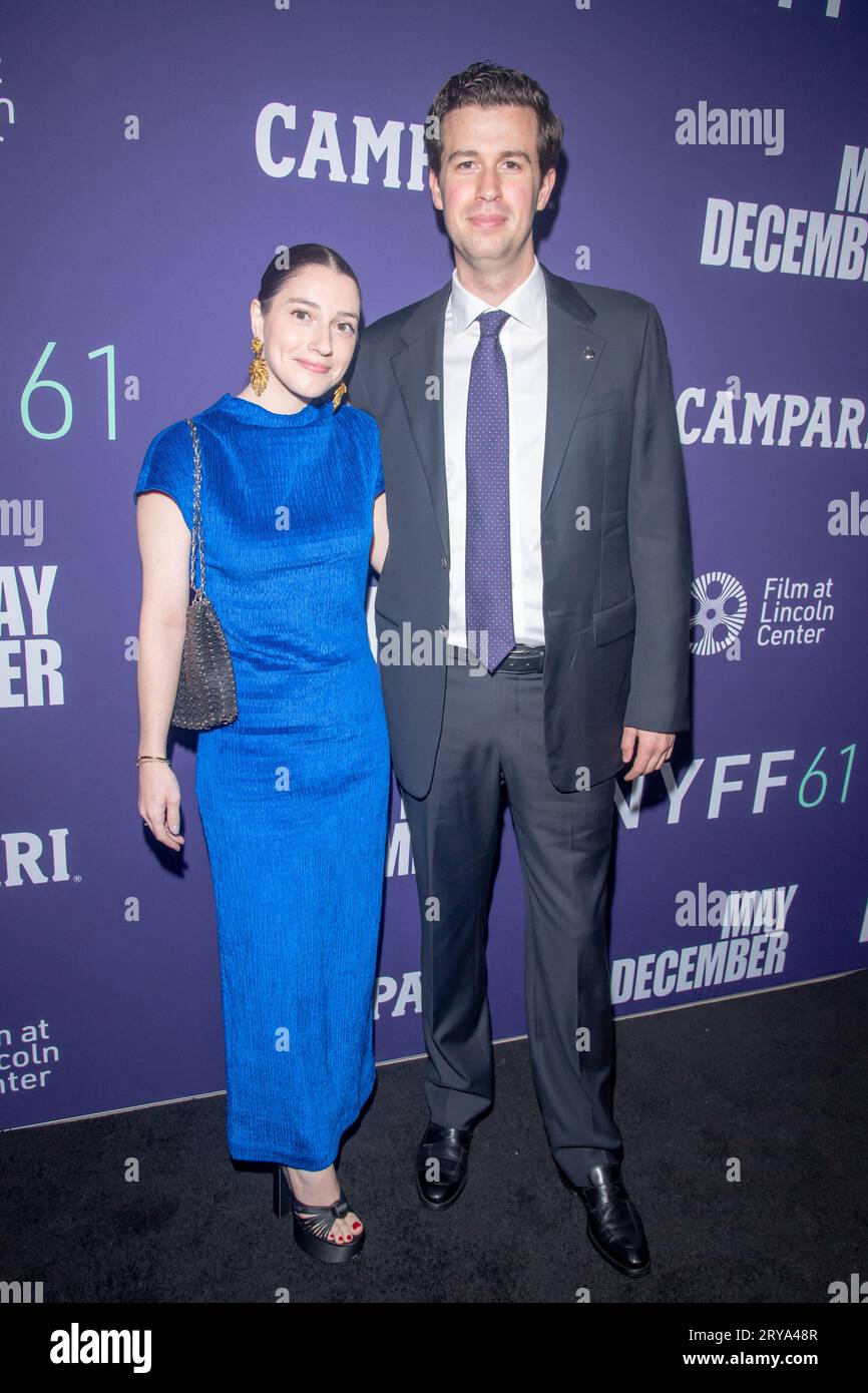 New York, United States. 29th Sep, 2023. Emma Segal and Grant S. Johnson attend the red carpet for 'May December' during the 61st New York Film Festival at Alice Tully Hall, Lincoln Center in New York City. Credit: SOPA Images Limited/Alamy Live News Stock Photo