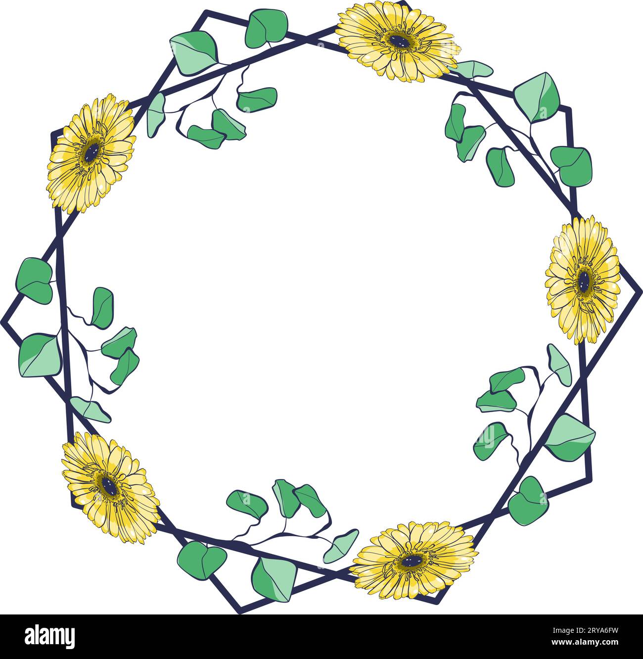 Floral frame with eucalyptus leaves and gerbera flowers. Vector illustration Stock Vector
