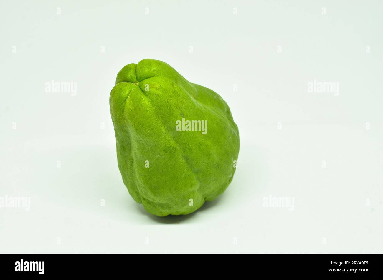 Fresh green Chayote fruit isolated on white background Stock Photo