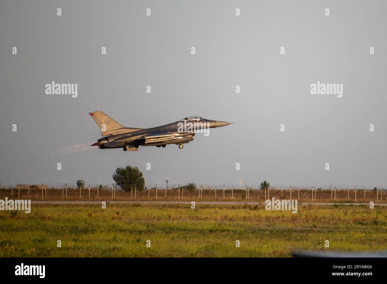 Fetesti, Romania. 23rd Sep, 2023. A U.S. Air Force F-16 Fighting Falcon assigned to the 480th Fighter Squadron at Spangdahlem Air Base, Germany, departs from the 86th Air Base, Romania, in support of NATOs enhanced Air Policing (eAP) capabilities, Sept. 23, 2023. Enhanced Air Policing remains flexible and scalable in response to the evolving security situation. The posture is regularly reviewed by the North Atlantic Council. Credit: U.S. Air Force/ZUMA Press Wire/ZUMAPRESS.com/Alamy Live News Stock Photo