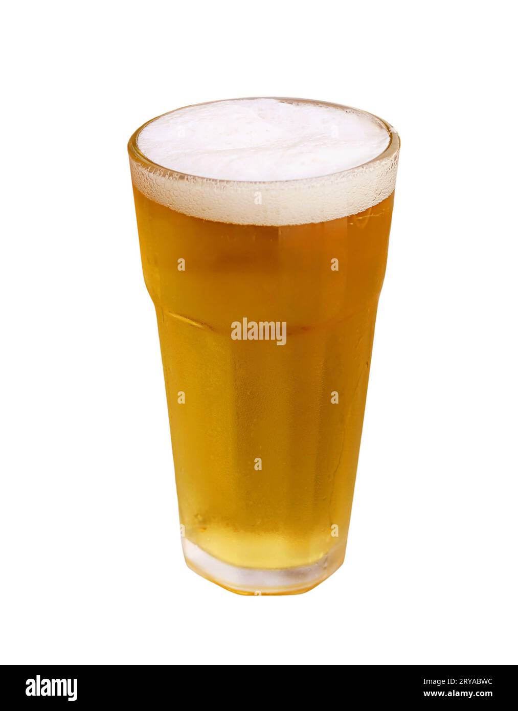 Glass of frothy chilled beer isolated on White Background Stock Photo