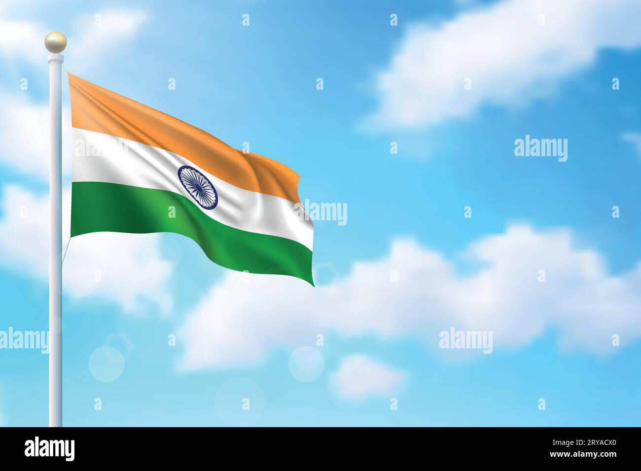 Waving flag of India on sky background. Template for independence day ...