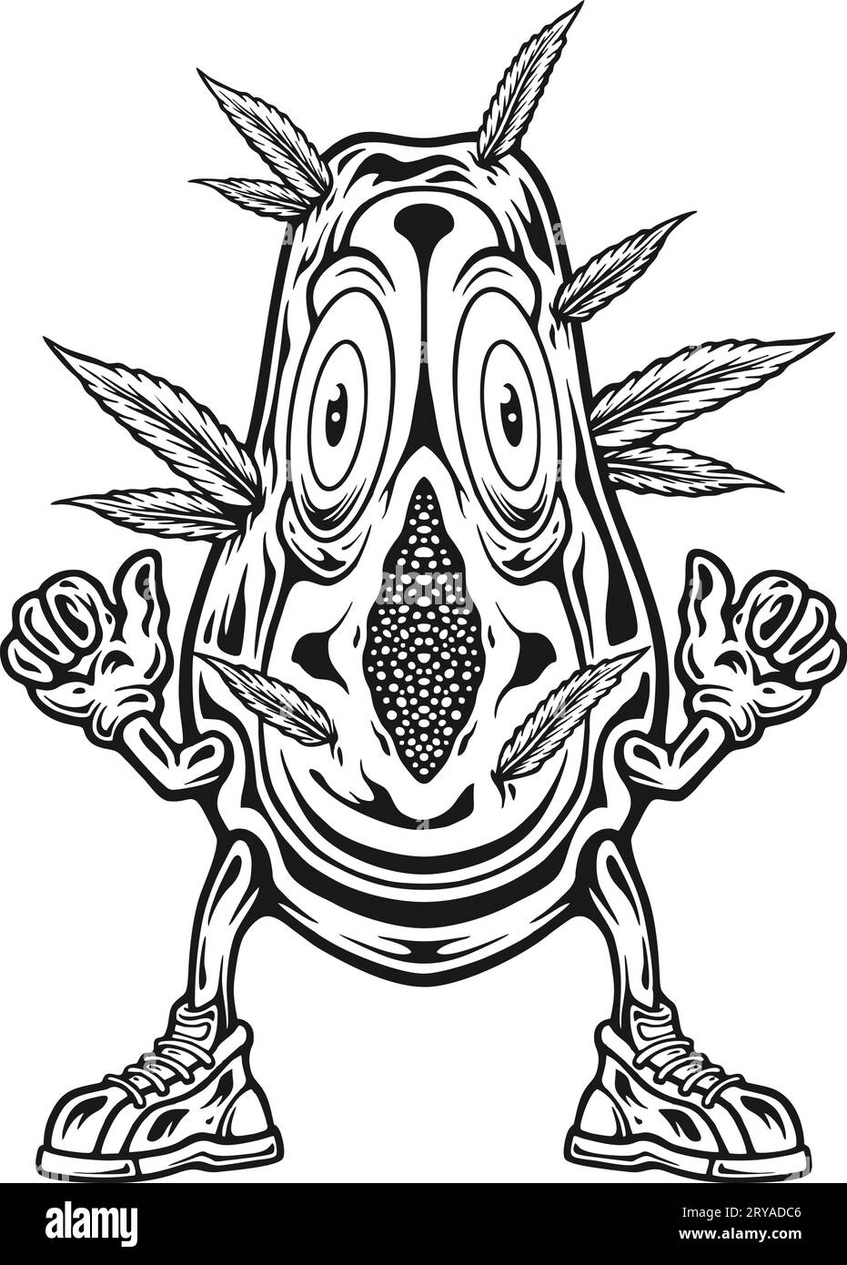 Weed funny papaya strain monochrome vector illustrations for your work logo, merchandise t-shirt, stickers and label designs, poster, greeting cards a Stock Vector