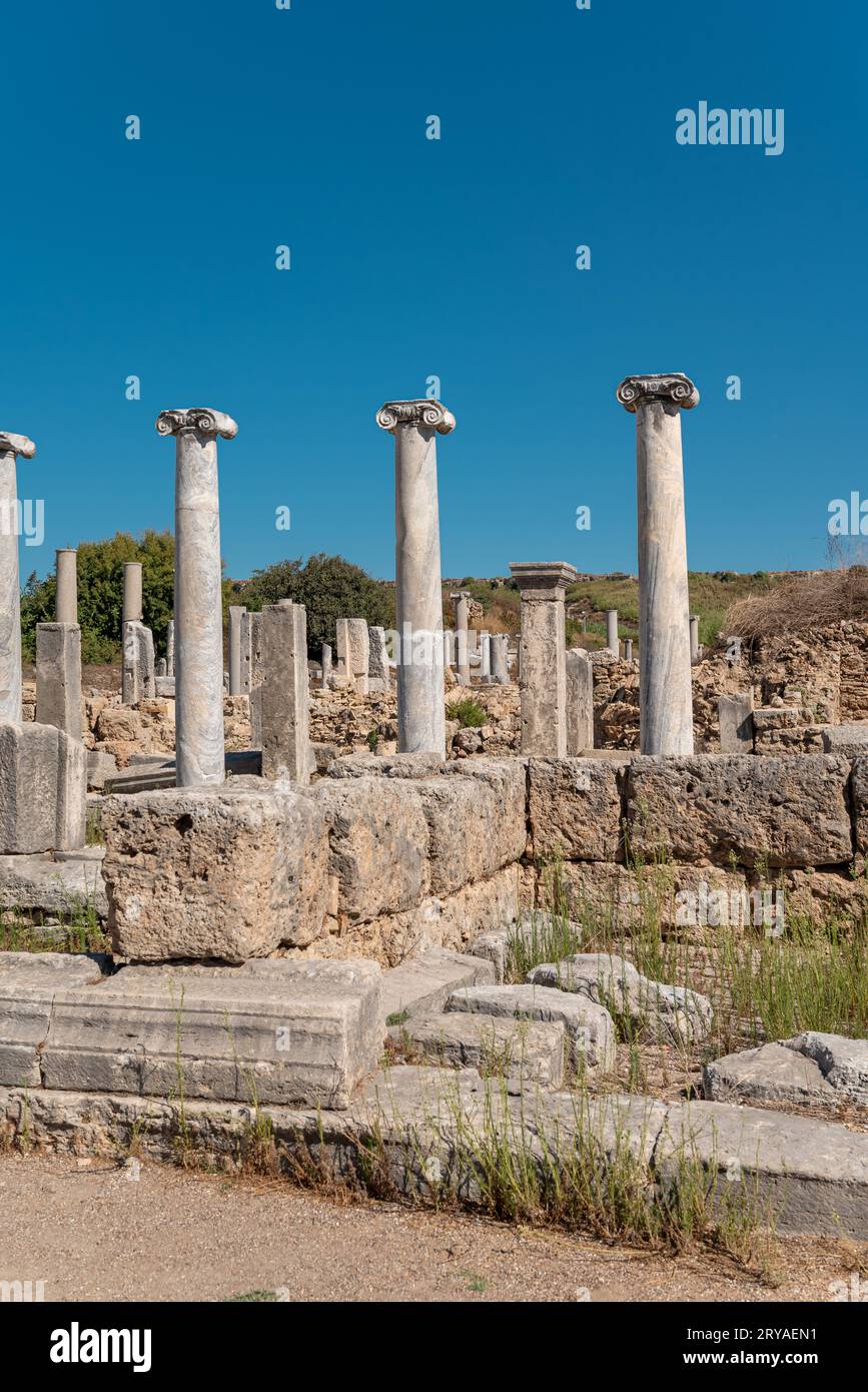 Ancient city of Perge in Antalya, Turkey. Historical ruins in the ancient city of Pamphylia Stock Photo