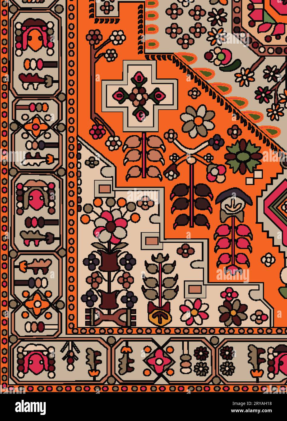 Persian carpet geometrical border artwork chunr9i style digital art