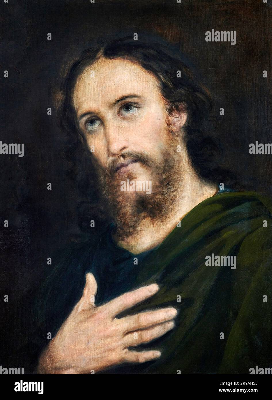 Cristo con la mano sul petto - olio su tela - pittore lombardo del XIX secolo - 1705 -  Clusone (Bg) Museo Arte Tempo Stock Photo