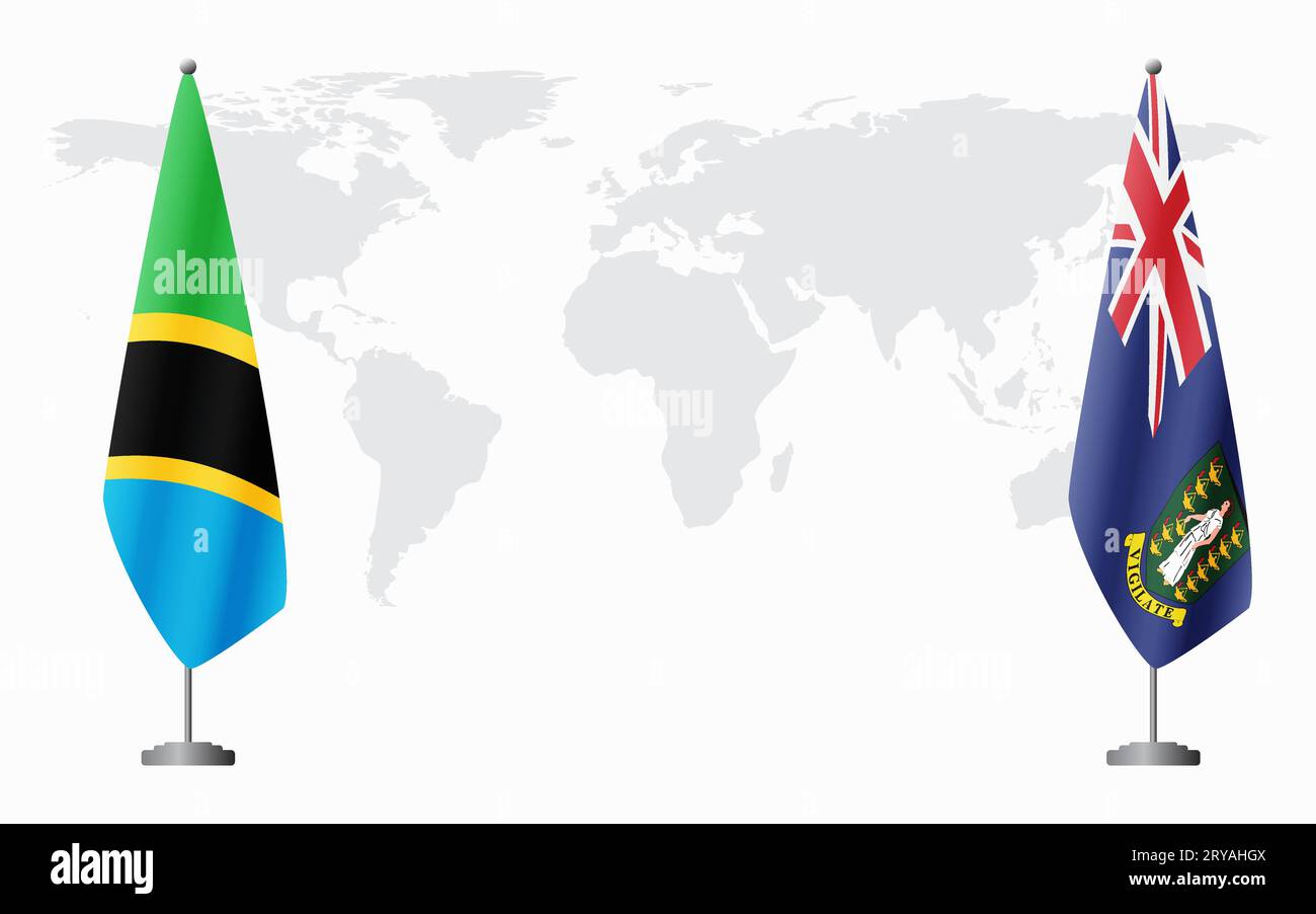 Tanzania and British Virgin Islands flags for official meeting against background of world map. Stock Vector