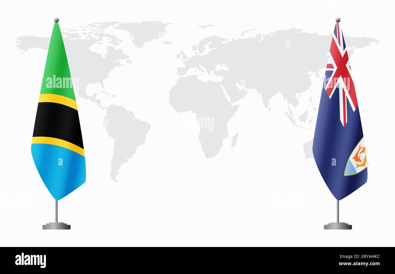 Tanzania and Anguilla flags for official meeting against background of world map. Stock Vector