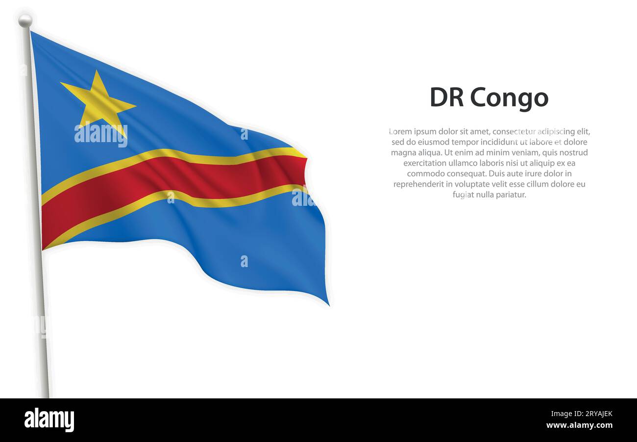 Waving flag of DR Congo on white background. Template for independence ...