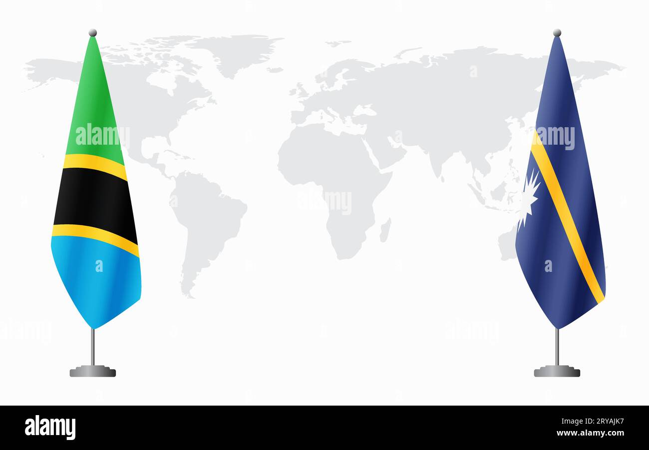 Tanzania and Nauru flags for official meeting against background of world map. Stock Vector