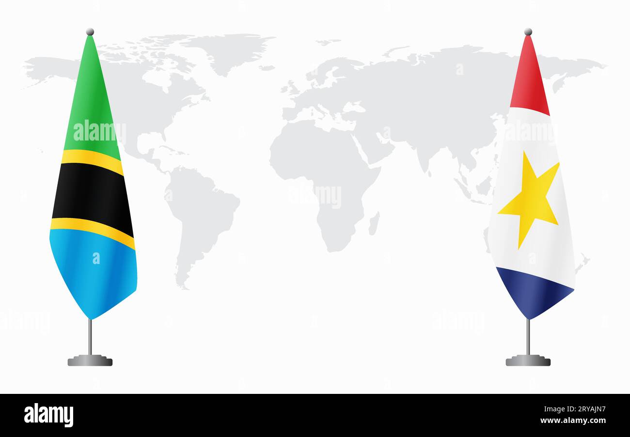 Tanzania and Saba flags for official meeting against background of world map. Stock Vector