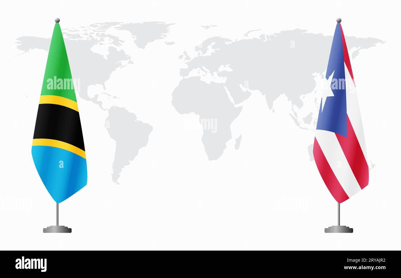 Tanzania and Puerto Rico flags for official meeting against background of world map. Stock Vector