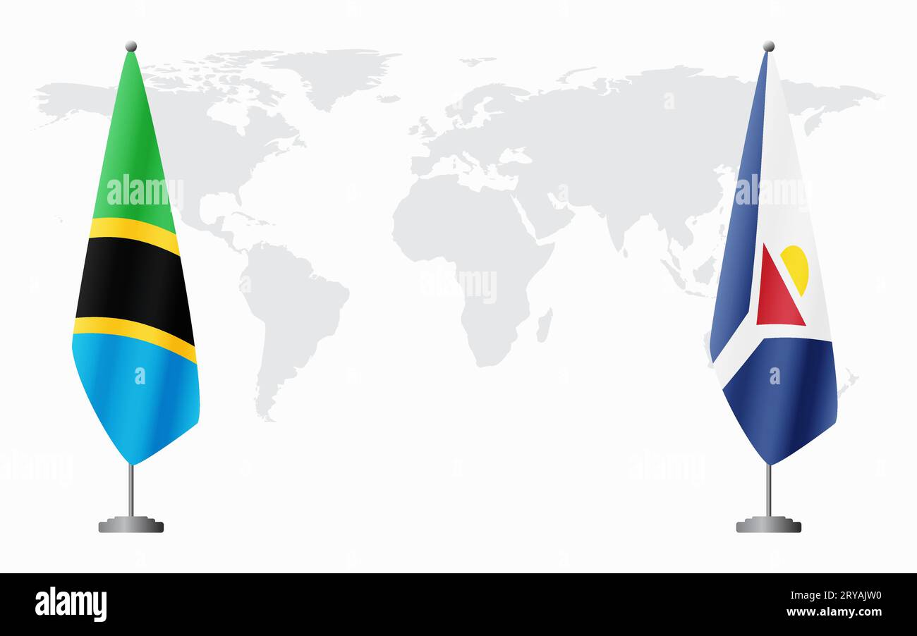 Tanzania and Saint Martin flags for official meeting against background of world map. Stock Vector