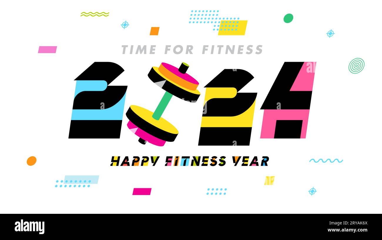 Happy Fitness Year 2024, Time for fitness letterig concept. Gym