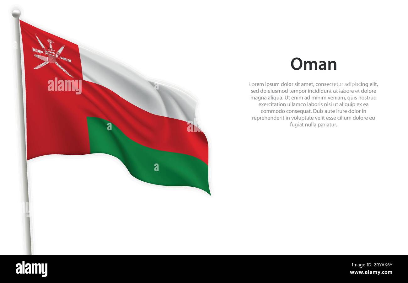 Waving flag of Oman on white background. Template for independence day