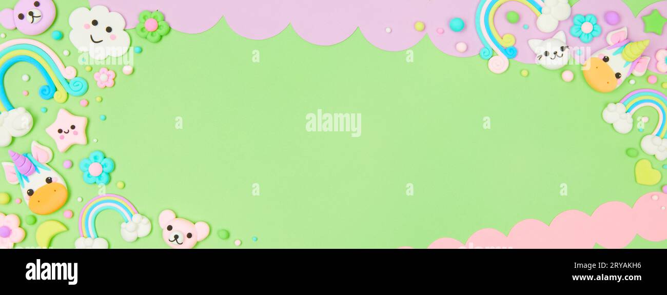 pastel green kawaii banner background with cute cartoon animals