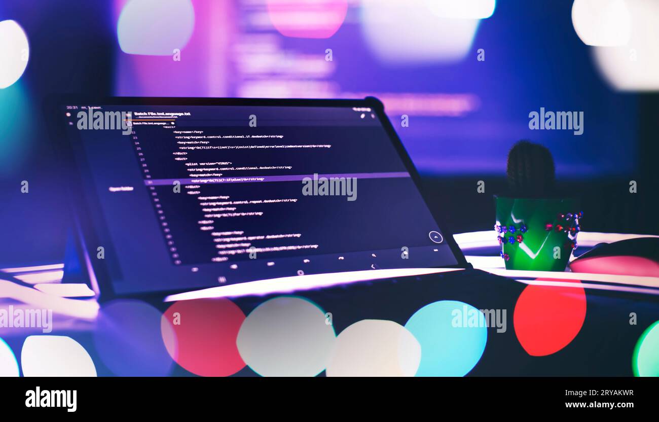Server logs analysis. Closeup developing programming and coding technologies. Developer working on web sites codes in office. Stock Photo