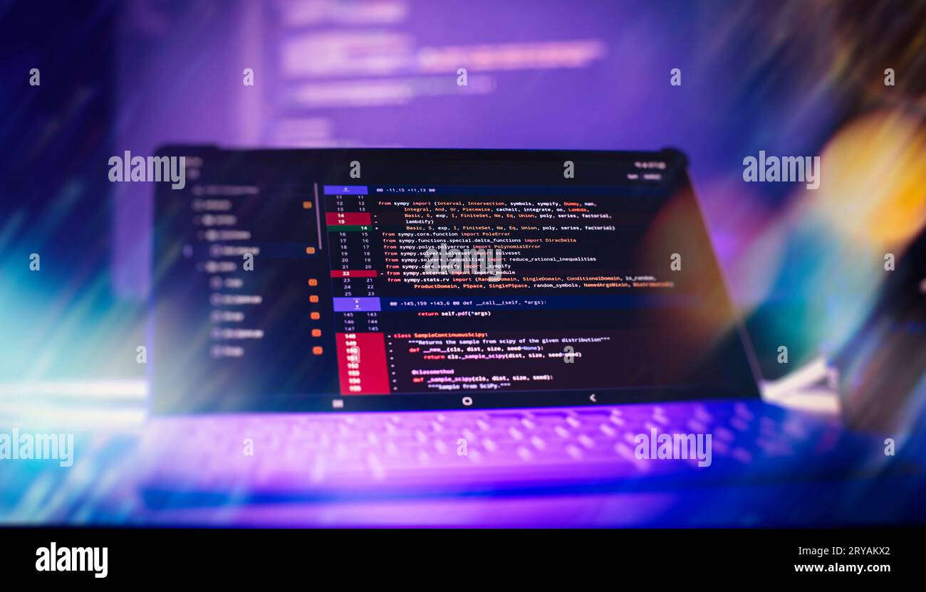 Server logs analysis. Closeup developing programming and coding technologies. Developer working on web sites codes in office. Stock Photo