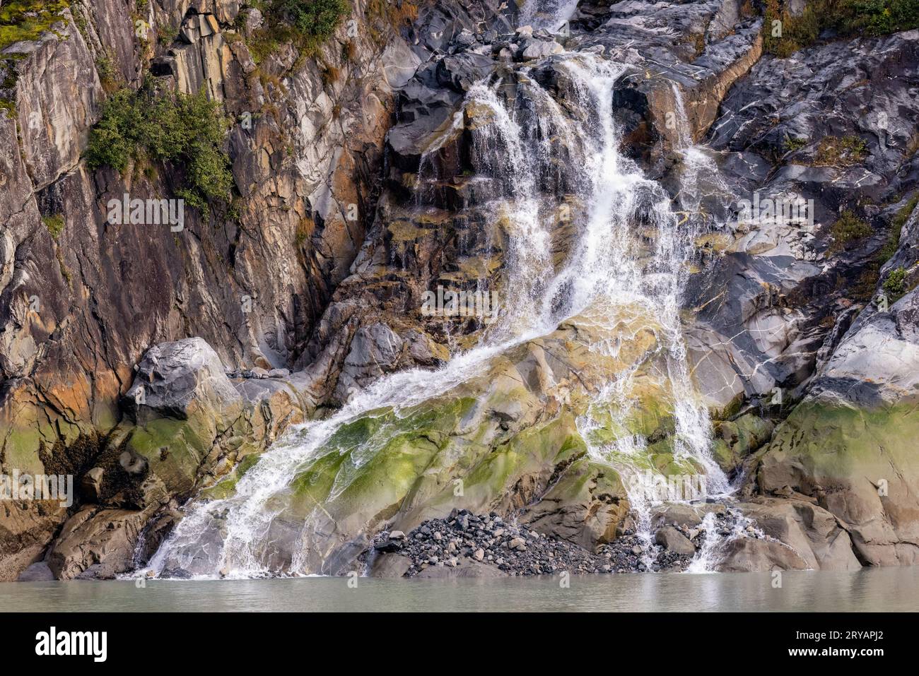 Waterfall in Tracy Arm Fjord near Juneau, Alaska, USA Stock Photo