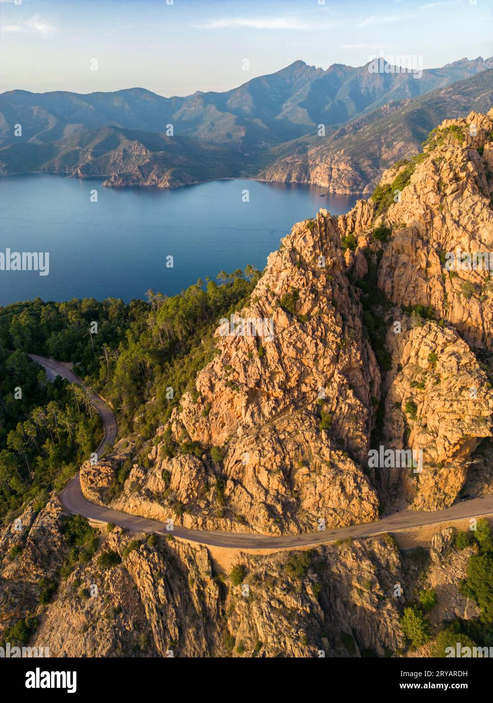 Calanches of Piana on Corsica island, France. An aerial view of these ...