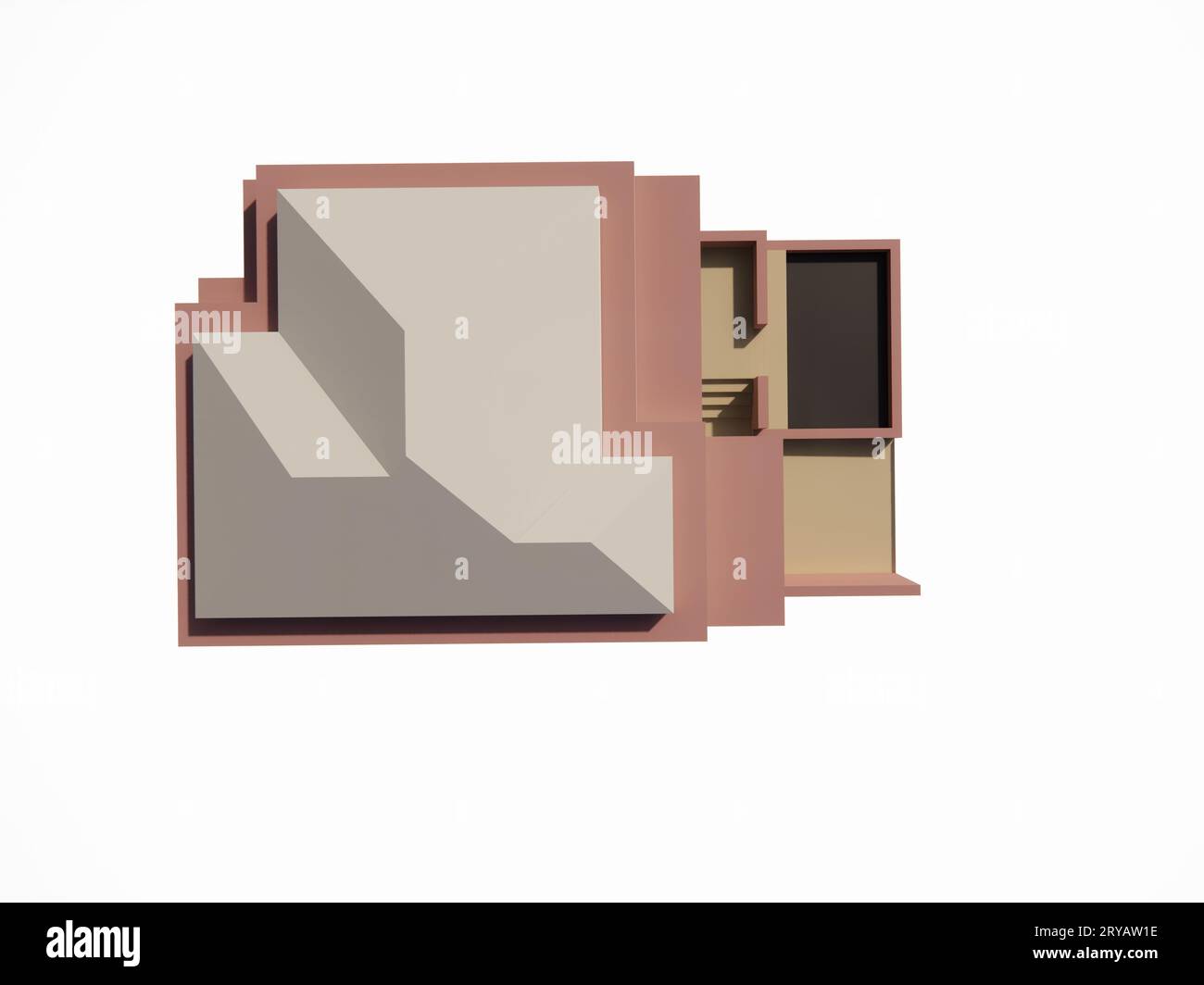 3d Architectural Model Of The Exterior Of A Minimalist White Brown Pink 