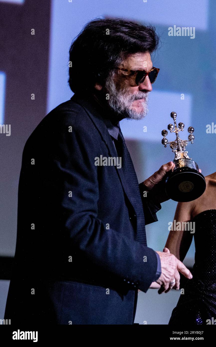 Victor Erice receives the Donosti Award during 71st San Sebastian International Film Festival at Kursaal Palace in Donostia-San Sebastian. Credit: SOPA Images Limited/Alamy Live News Stock Photo