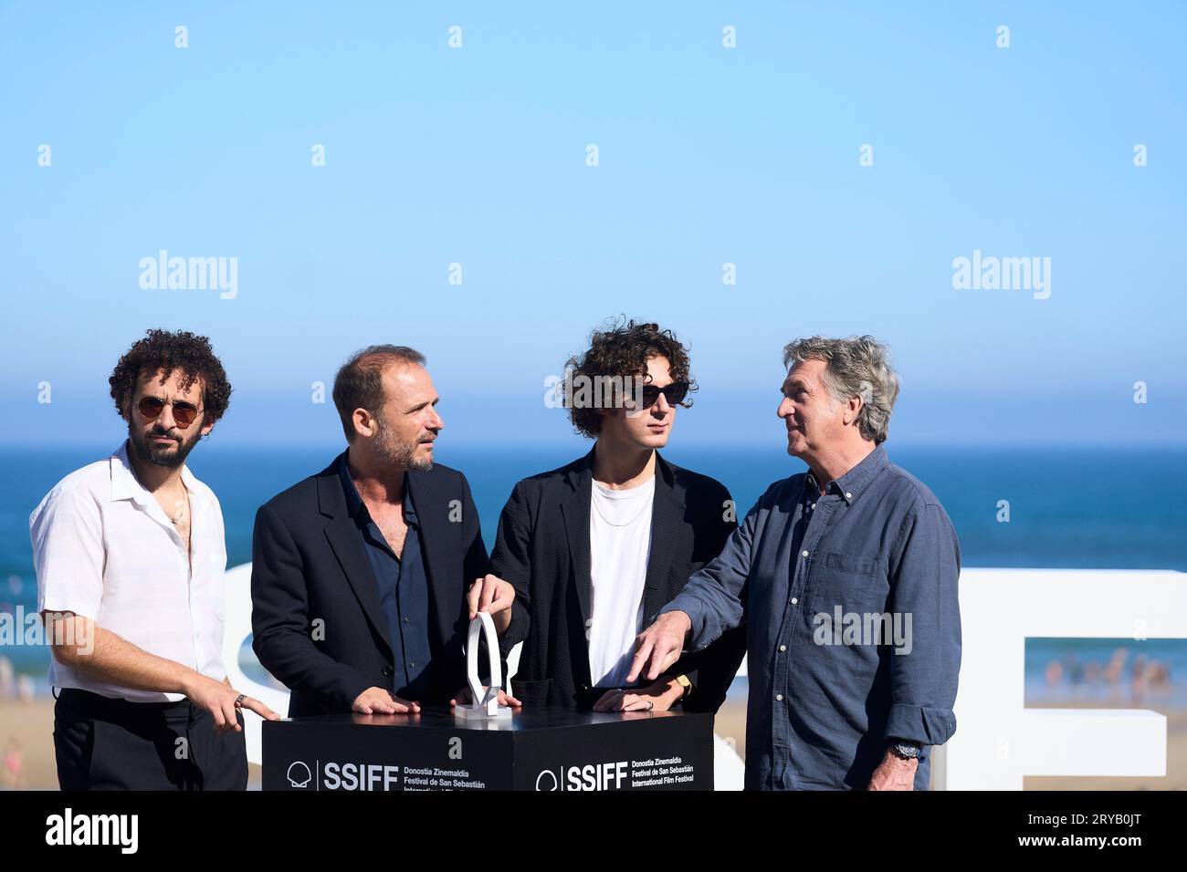 September 30, 2023, Madrid, Madrid, Spain: Thomas Lilti, FranÃ§ois Cluzet, Vincent Lacoste, William Lebghil attended 'A Real Job (Un metier serieux)' Photocall during 71st San Sebastian International Film Festival at Kursaal Palace on September 30, 2023 in Donostia / San Sebastian, Spain (Credit Image: © Jack Abuin/ZUMA Press Wire) EDITORIAL USAGE ONLY! Not for Commercial USAGE! Stock Photo