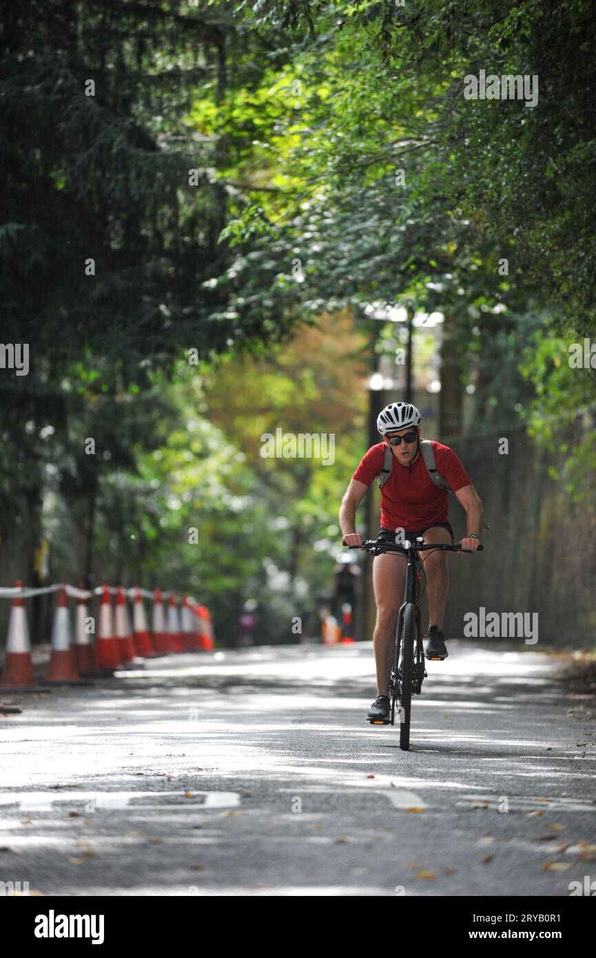 Cyclists training on Swains Lane, Highgate, London, UK shortly before
