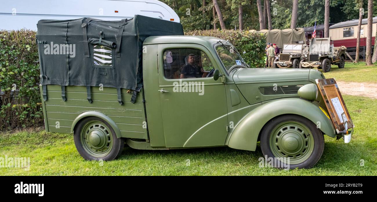 Holt, Norfolk, UK – September 16 2023. Restored military vehicle on display at the annual 1940s weekend in Holt, Norfolk Stock Photo