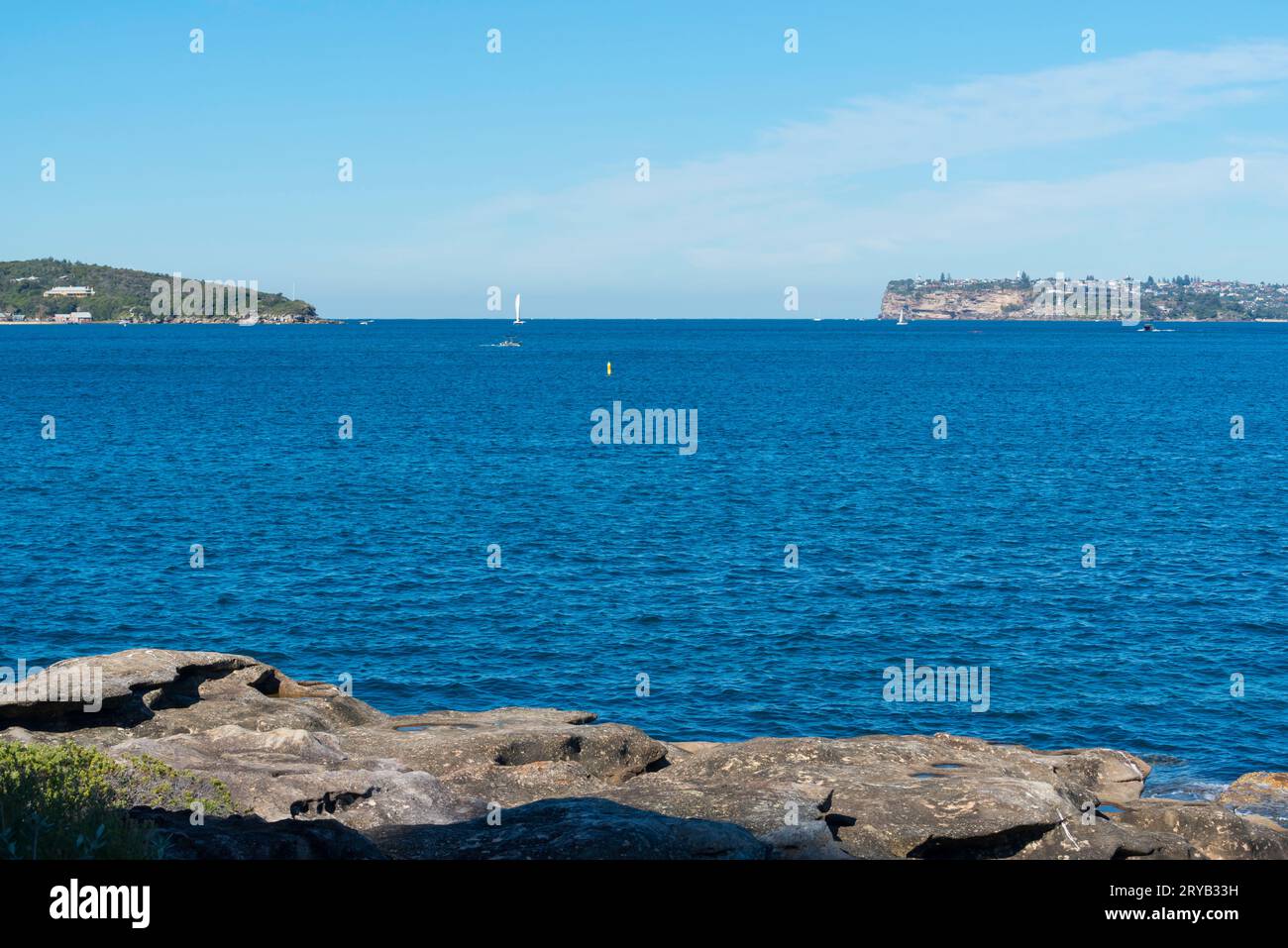 Looking out through 'The Heads' of Sydney Harbour, North (L) and South (R) Head to the Tasman Sea in New South Wales, Australia Stock Photo