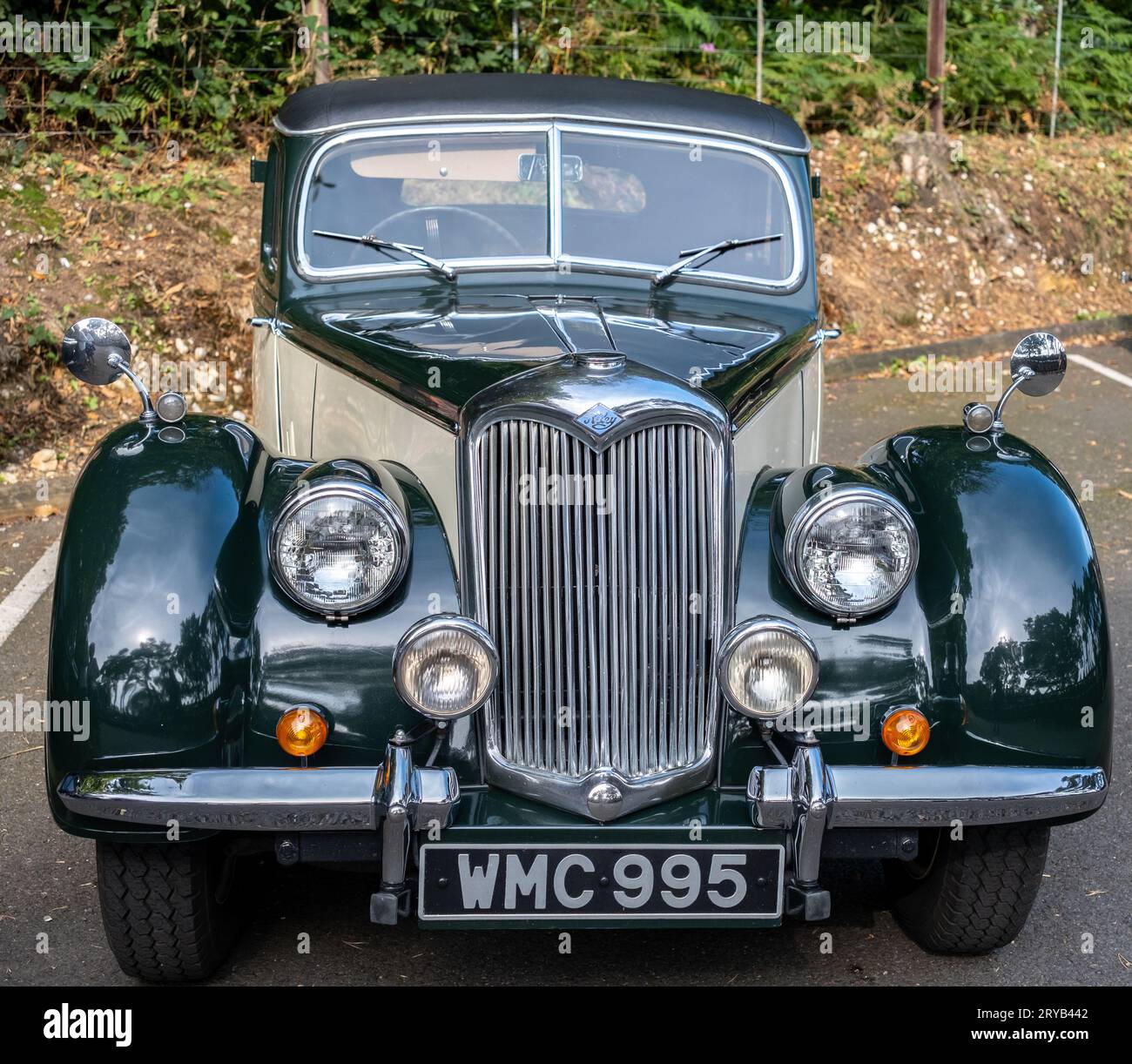 Holt, Norfolk, UK September 16 2023. Front on view of a vintage Riley