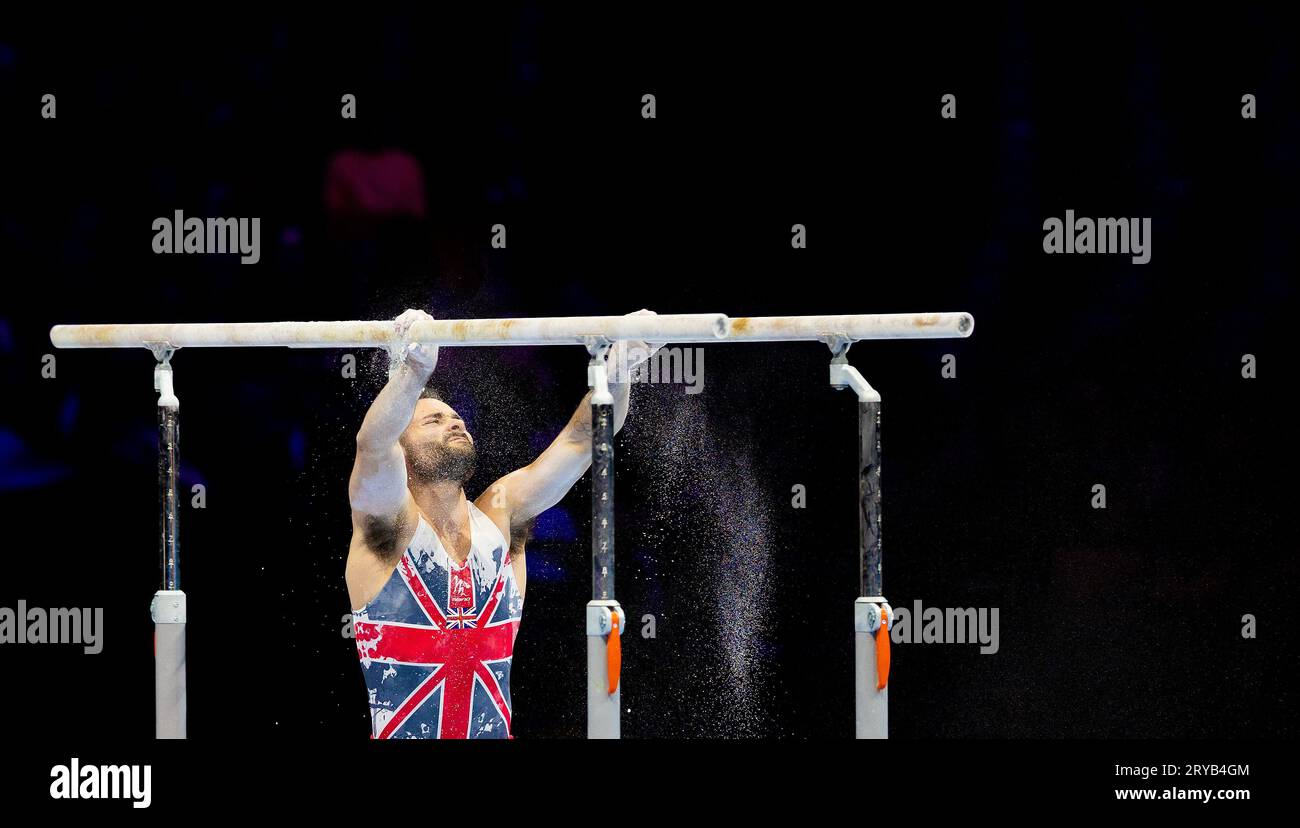 Antwerp, Belgium. 30th Sep, 2023. James Hall (GBR) in action during the qualifications at the World Gymnastics Championships in the Antwerp Sportpalace. Credit: Iris van den Broek / Alamy Live News Stock Photo