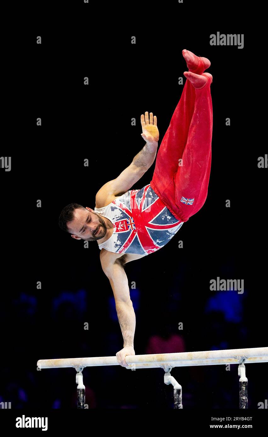 Antwerp, Belgium. 30th Sep, 2023. James Hall (GBR) in action during the qualifications at the World Gymnastics Championships in the Antwerp Sportpalace. Credit: Iris van den Broek / Alamy Live News Stock Photo