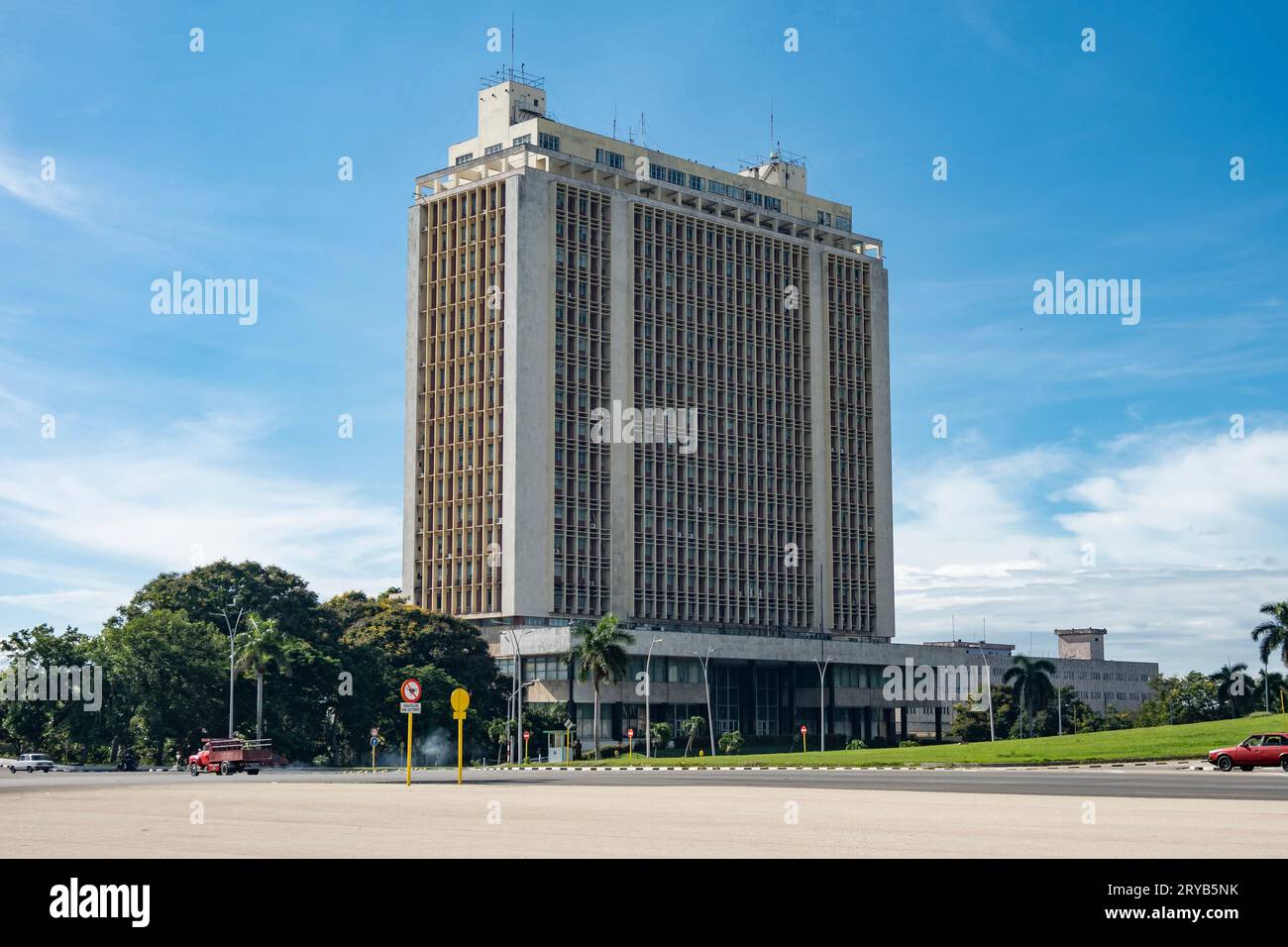 HAVANA, CUBA - AUGUST 27, 2023: Building of Ministerio de las Fuerzas Armadas Revolucionarias at Revolution Square in Havana (La Habana) in Cuba Stock Photo